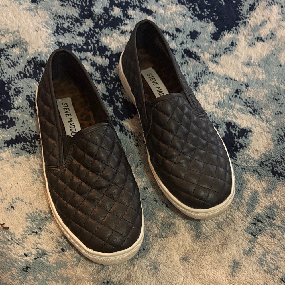 Steve Madden Black Quilted Slip-On Shoes